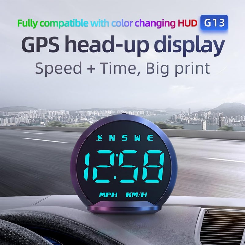 Docbraces Car GPS HUD Speedometer - Universal LED Digital Heads Up Display with MPH Speedometer, Compass Overspeed, Fatigued Driving Alarm & Fatigue Alert - Plug & Play USB for Cars, Trucks & All Vehicles - Image 2
